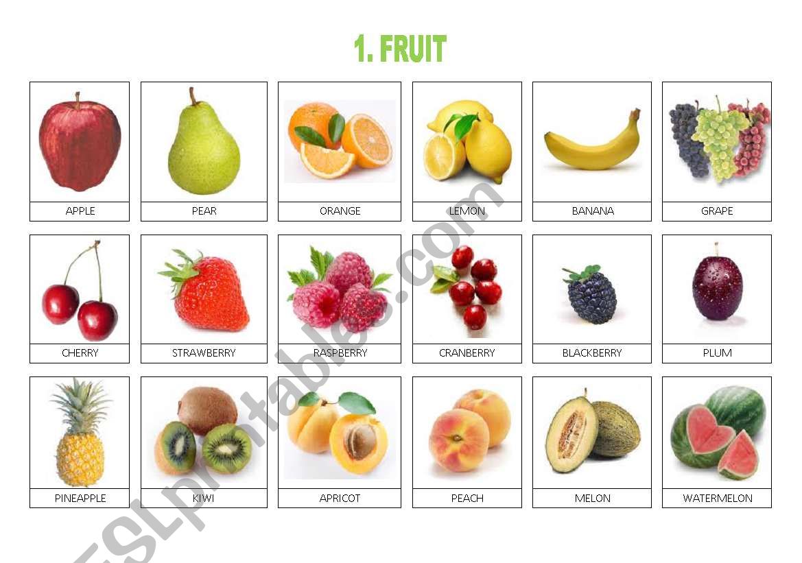 FOOD PICTIONARY - Fruit worksheet