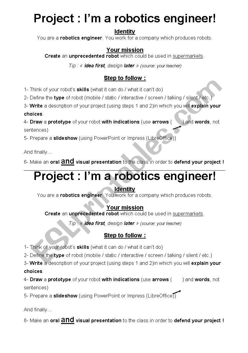 Im a robotics engineer! worksheet