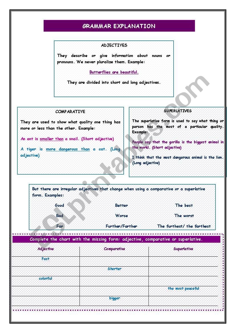 comparatives and superlatives worksheet