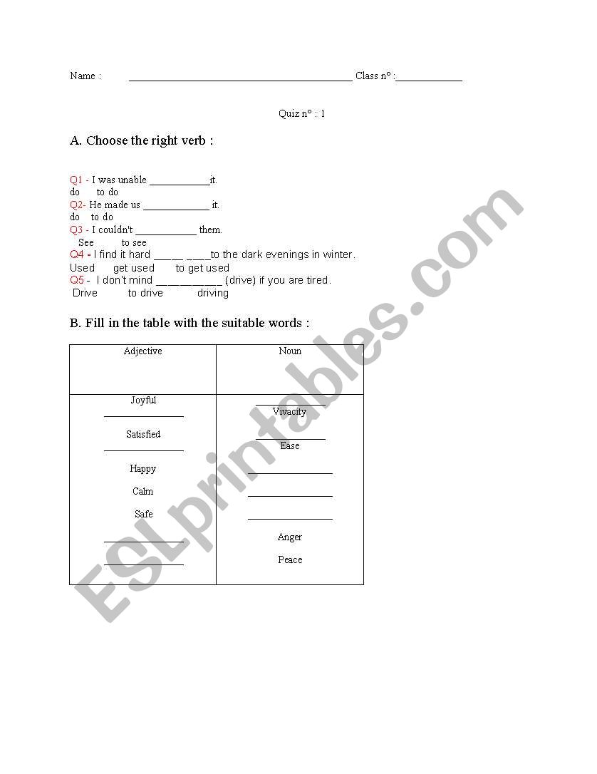 adjectives and nouns worksheet