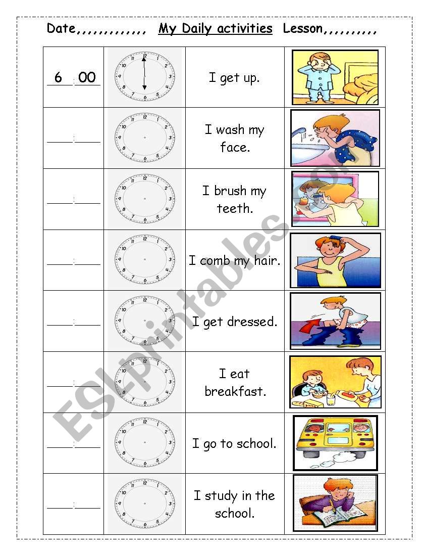 my daily activities worksheet