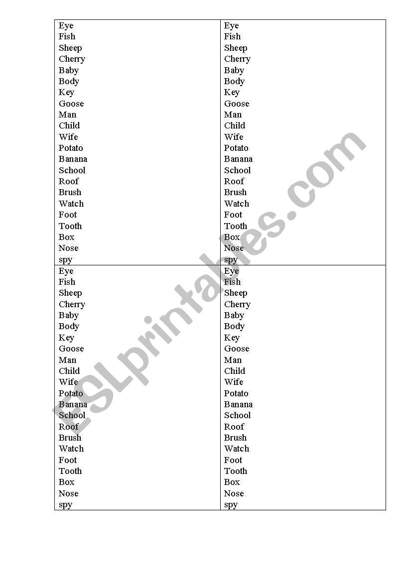 Plurals worksheet