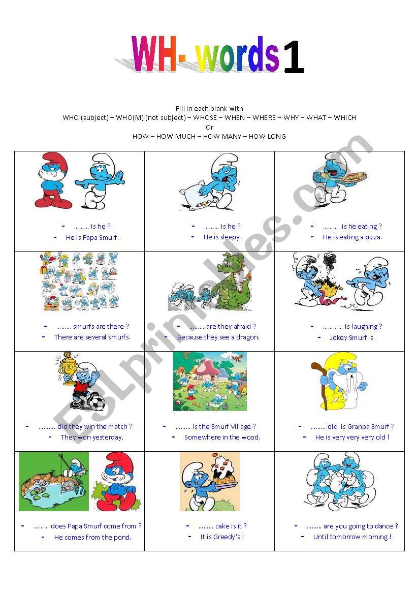 wh - words exercises part 1 worksheet