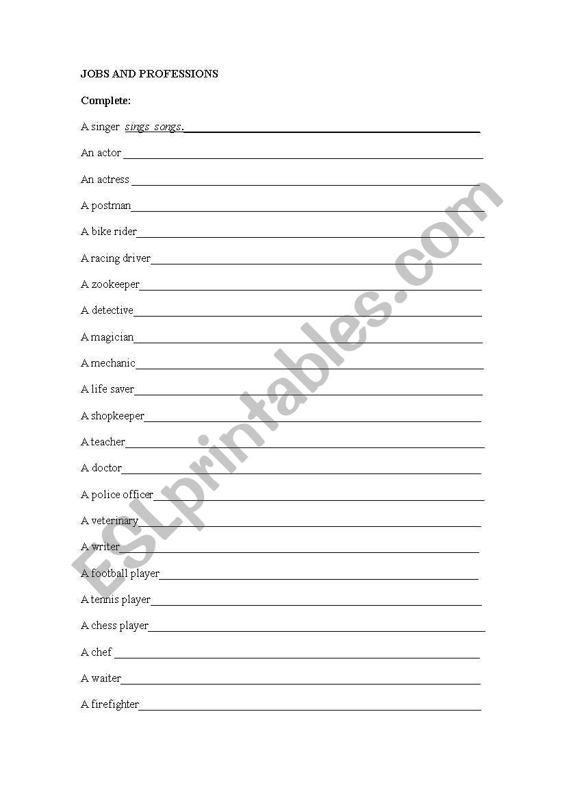 Jobs and professions worksheet