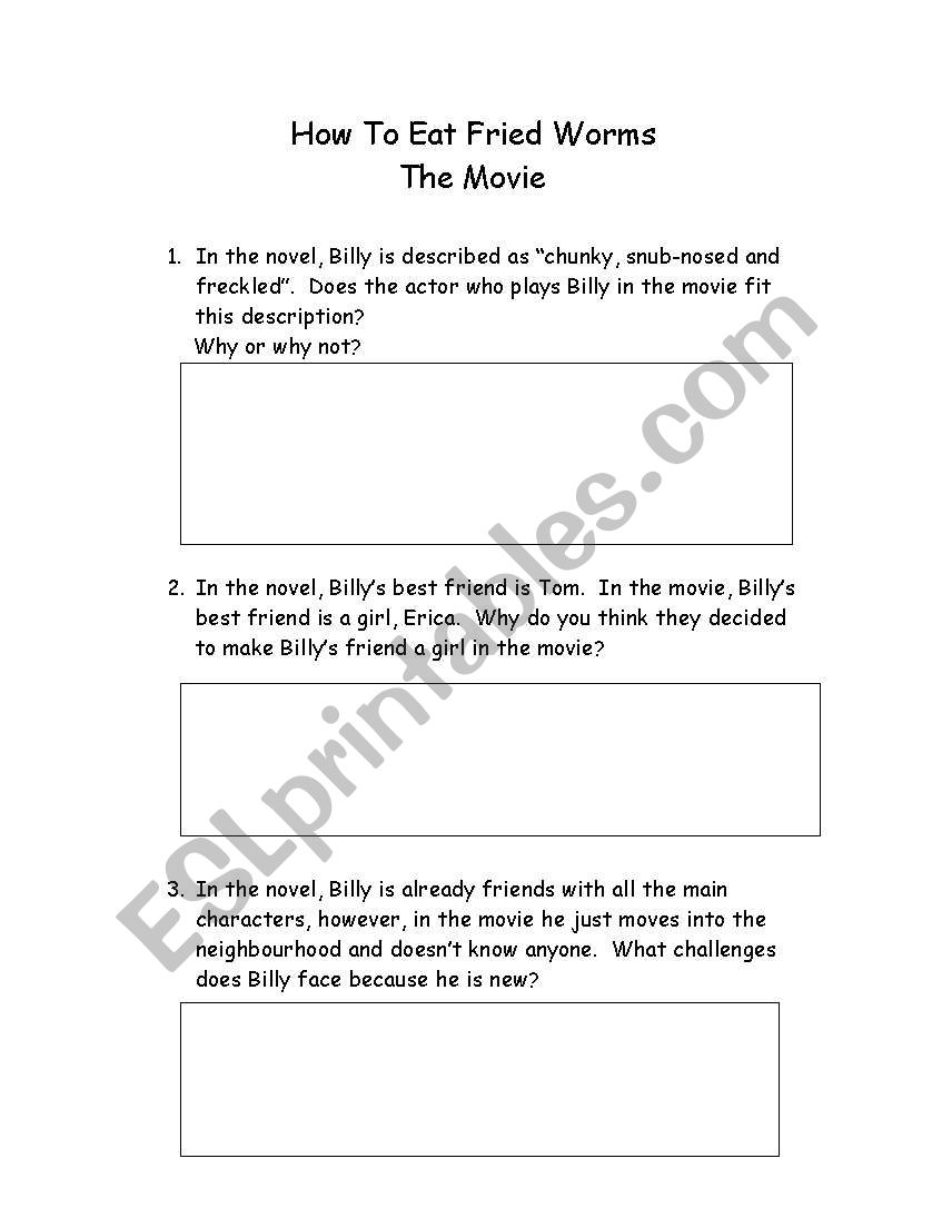 How To Eat Fried Worms worksheet
