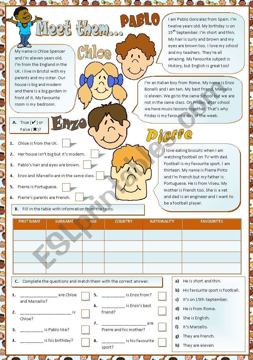 Meet them... Reading/comprehension