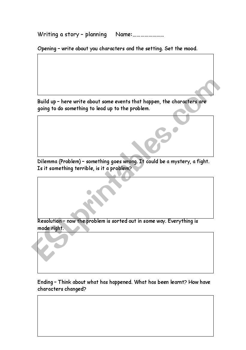 Story planning sheet worksheet