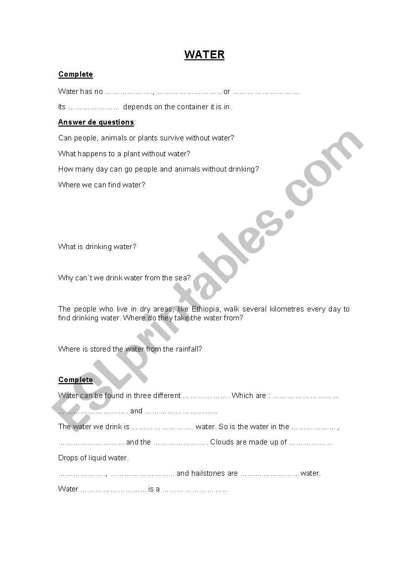 Water worksheet