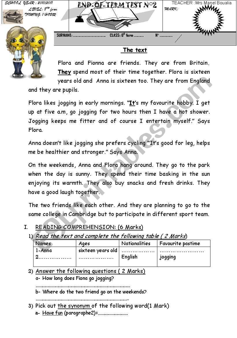 end of term 2  8th form worksheet