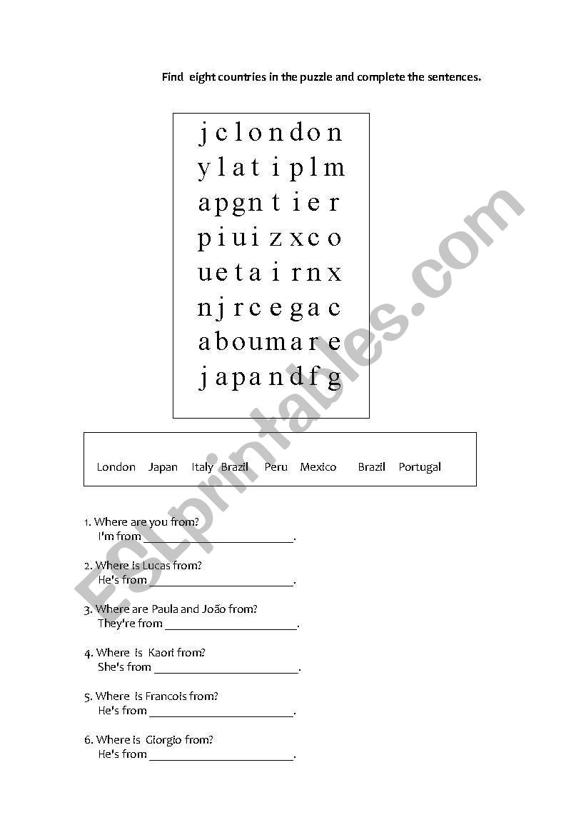 countries worksheet