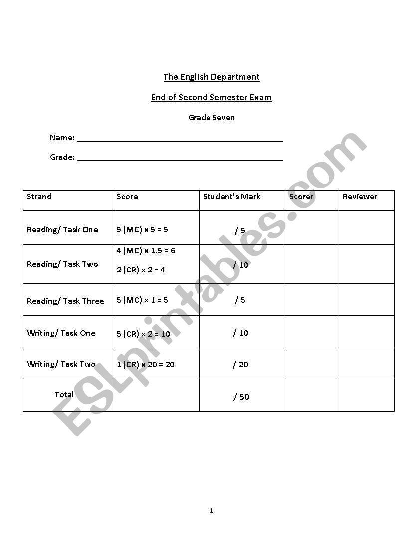 Reading and writing worksheet