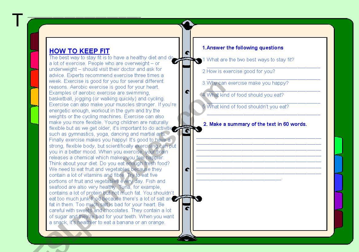 keep fit worksheet