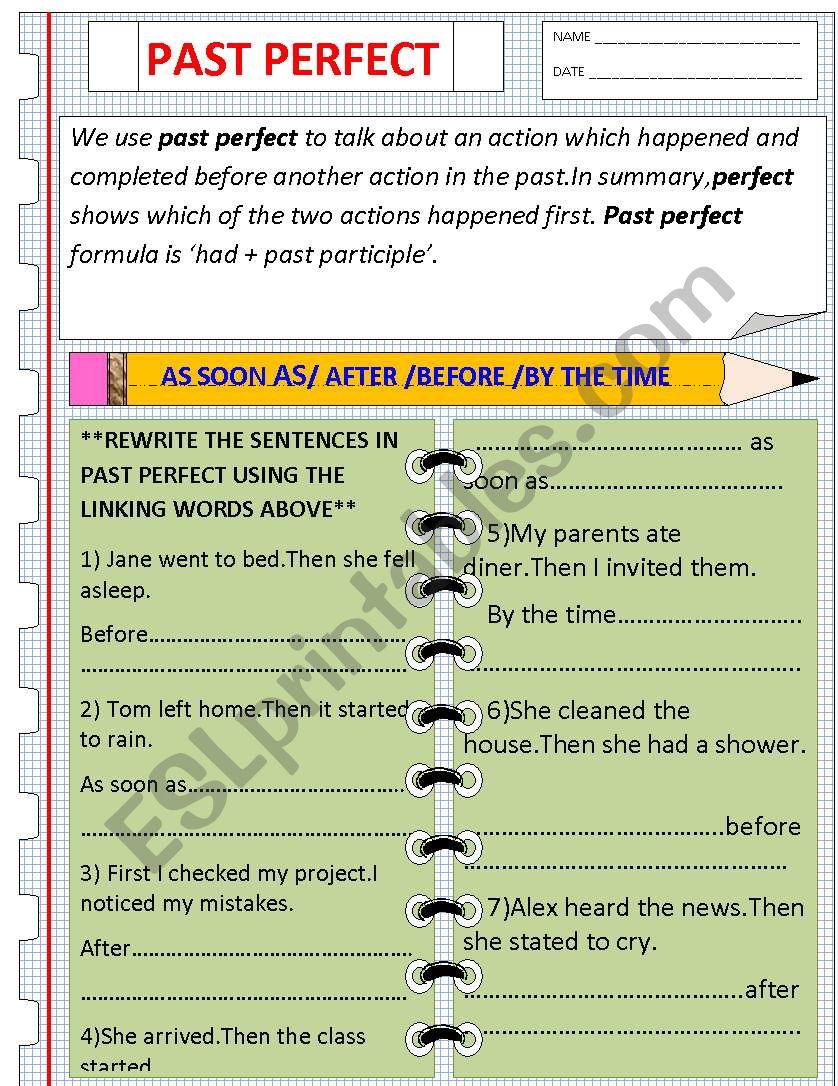past perfect worksheet