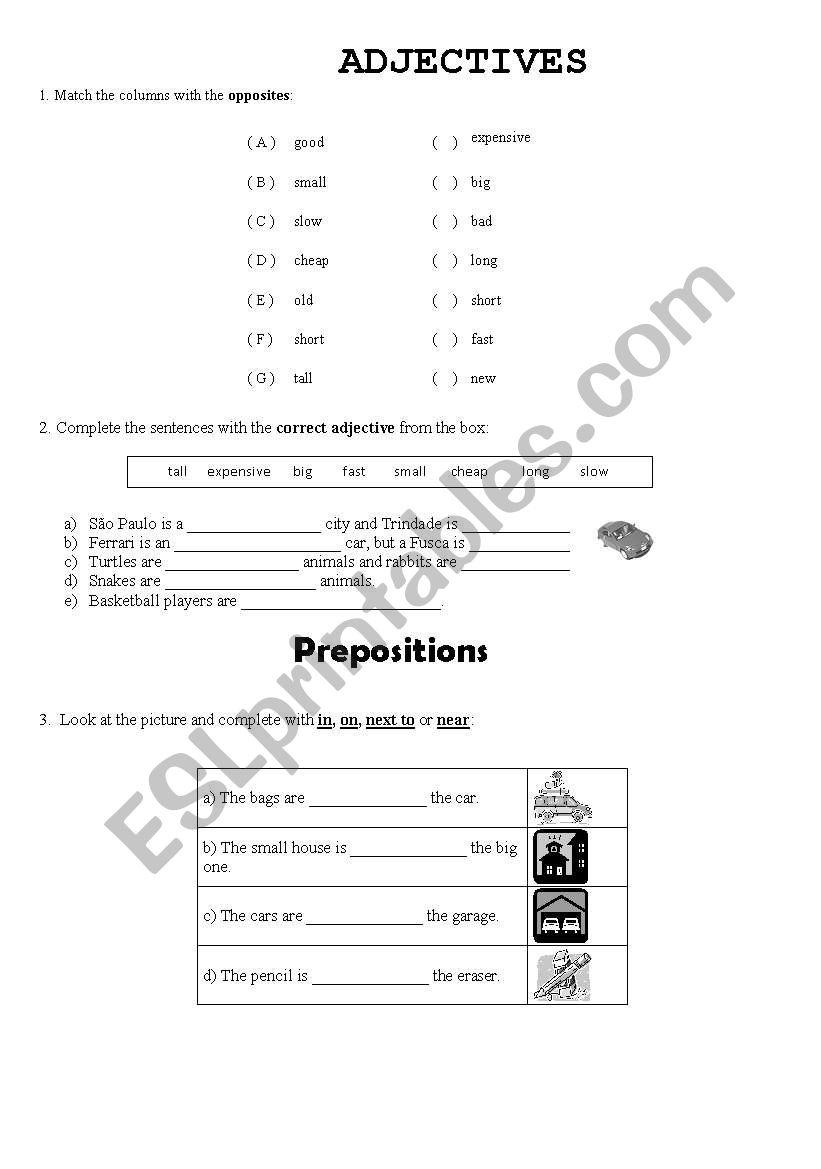 Adjectives / Prepositions of place