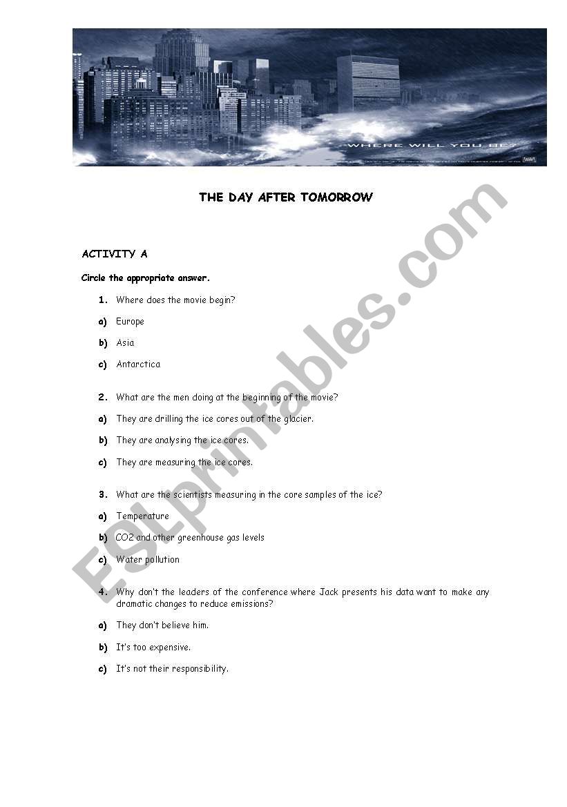 The Day After Tomorrow worksheet