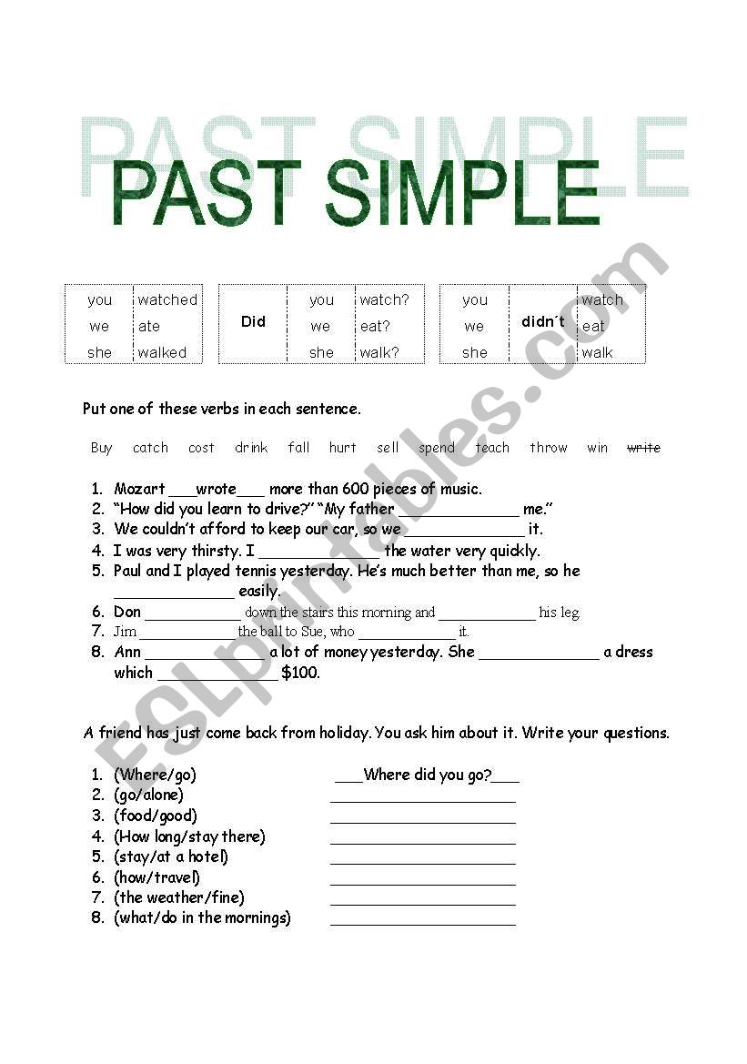 past simple worksheet