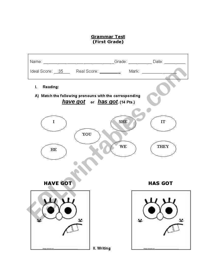 Grammar Test worksheet