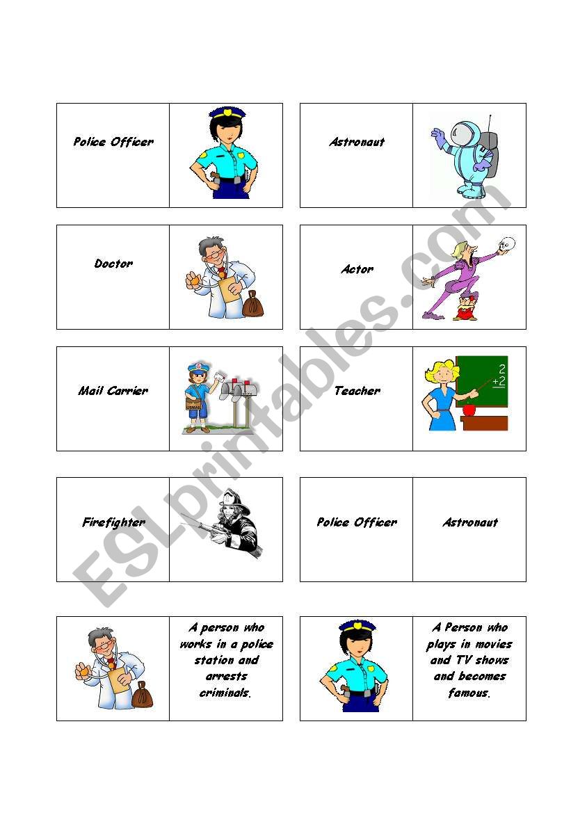 Jobs Dominoes Game worksheet