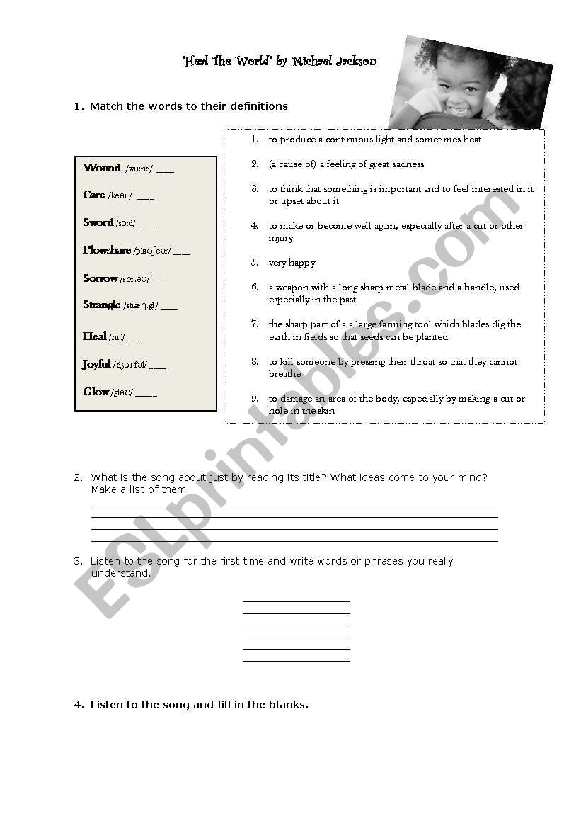 Heal the world  worksheet