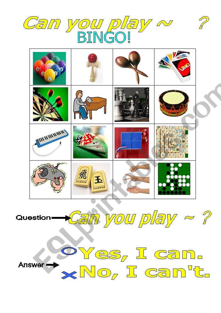 Can You Play.....? Bingo worksheet