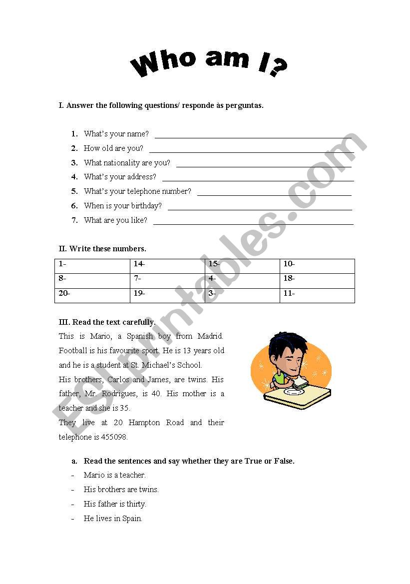 Who am I? worksheet