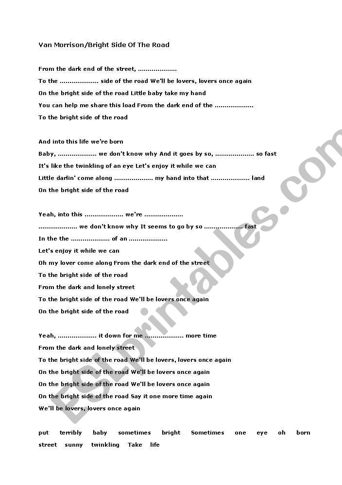 Van Morrison/On The Bright Side Of The Road Song Worksheet