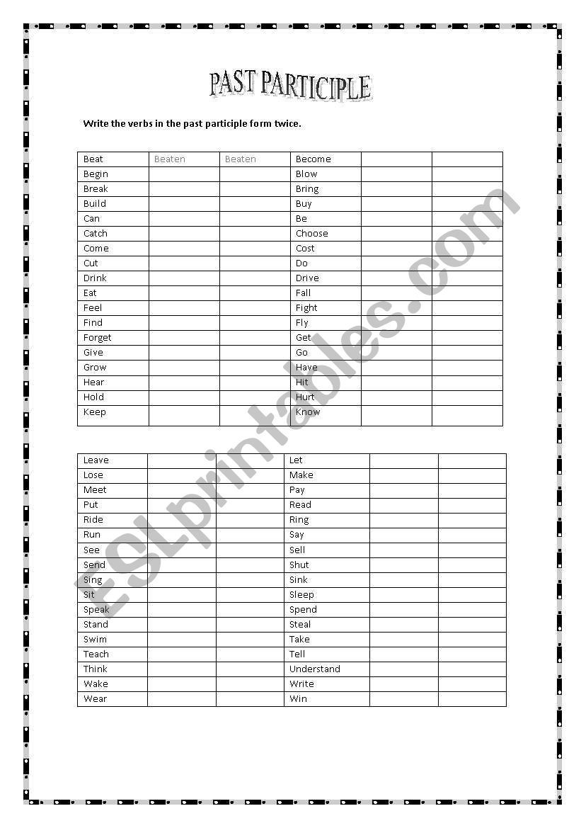 Past Participle (Irregular verbs)