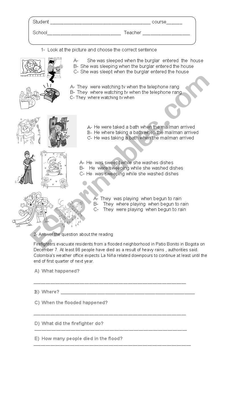 Past continuous worksheet