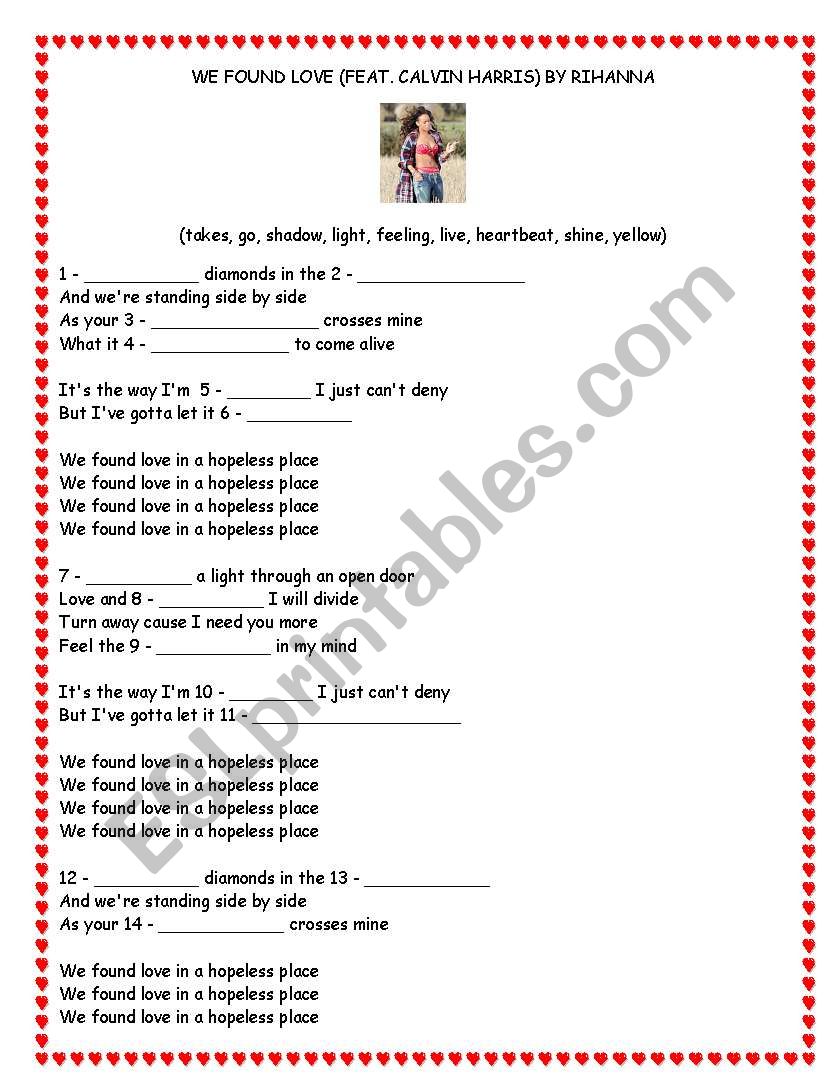 We found love - Rihanna worksheet