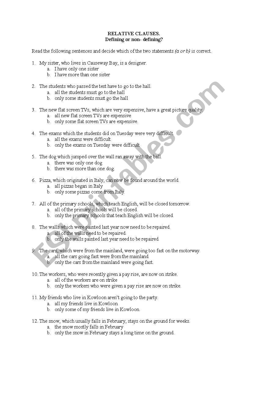 Relative clause worksheet