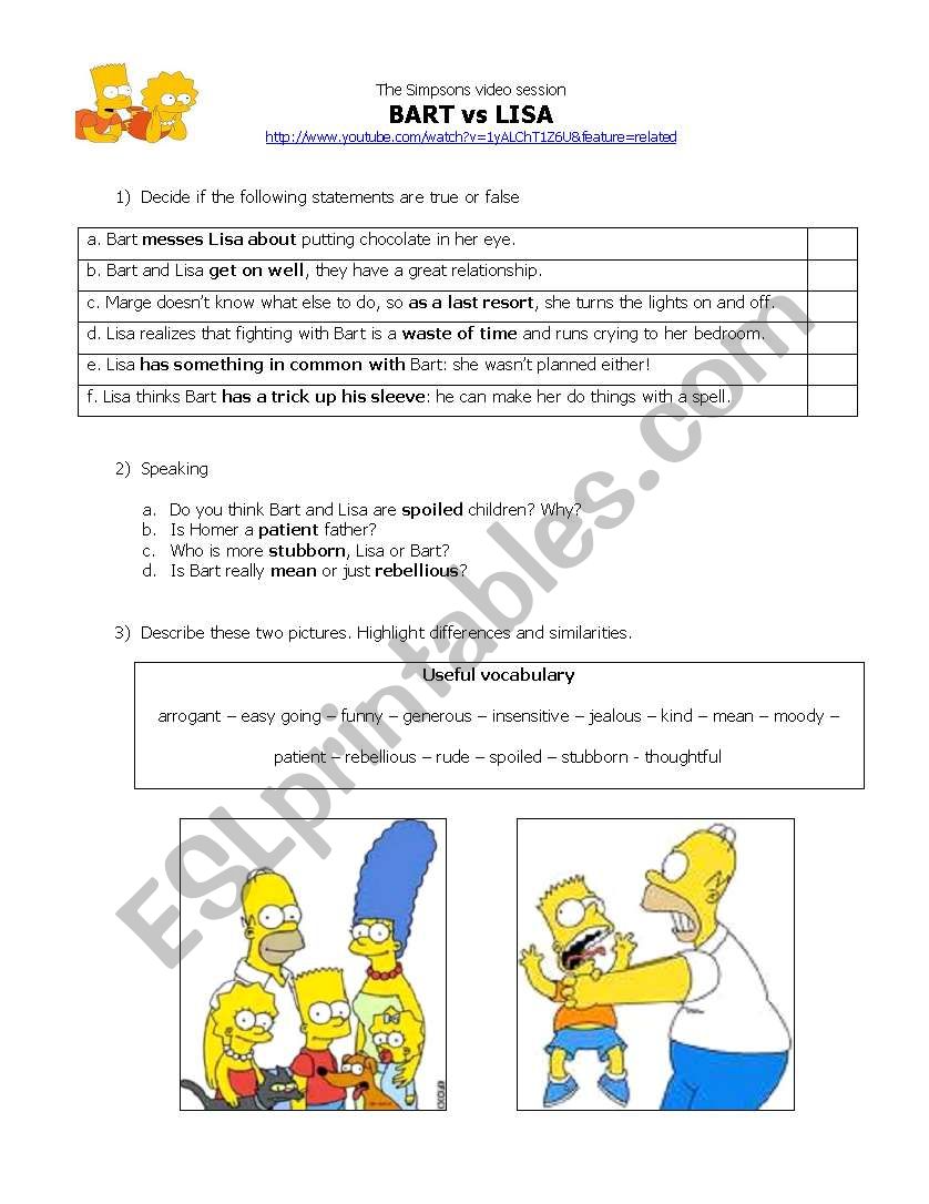 The Simpsons worksheet