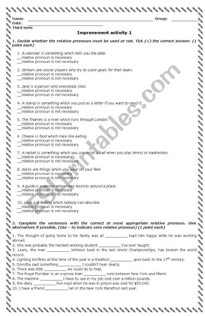 Relative clauses worksheet