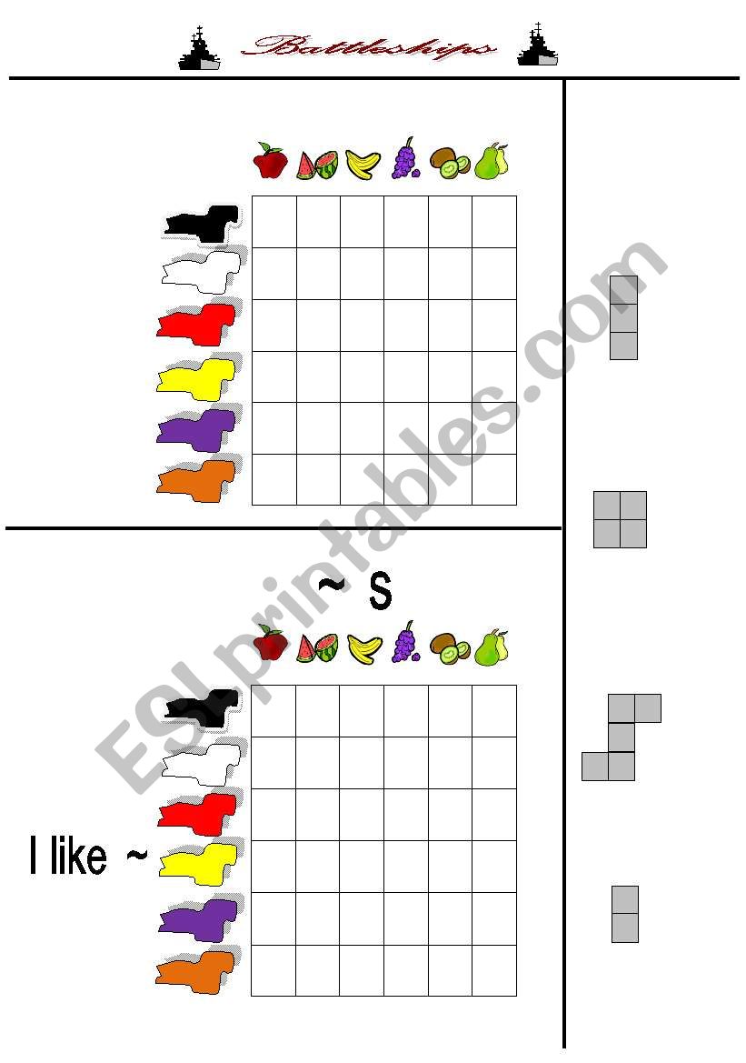 Battleships - Fruits & Colors worksheet