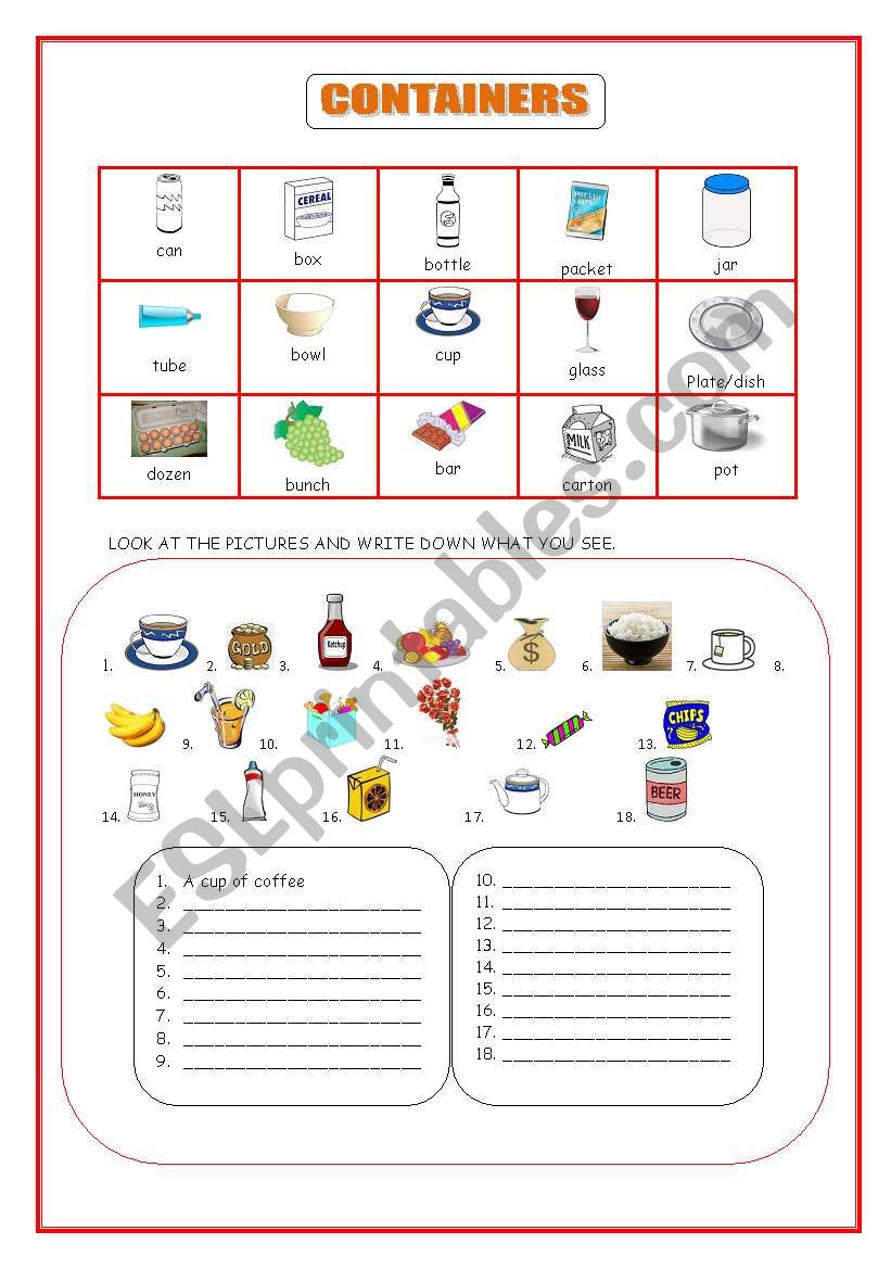 CONTAINERS worksheet