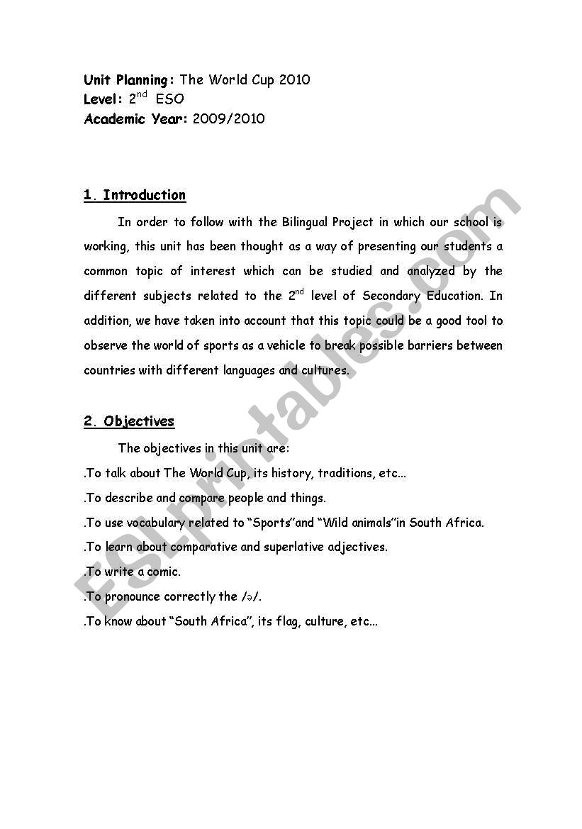 The World Cup worksheet
