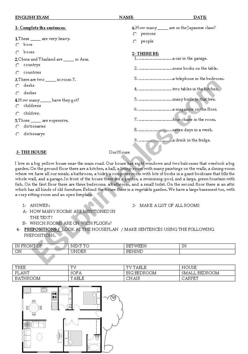 English exam worksheet