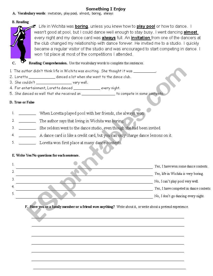 Reading Comprehension worksheet