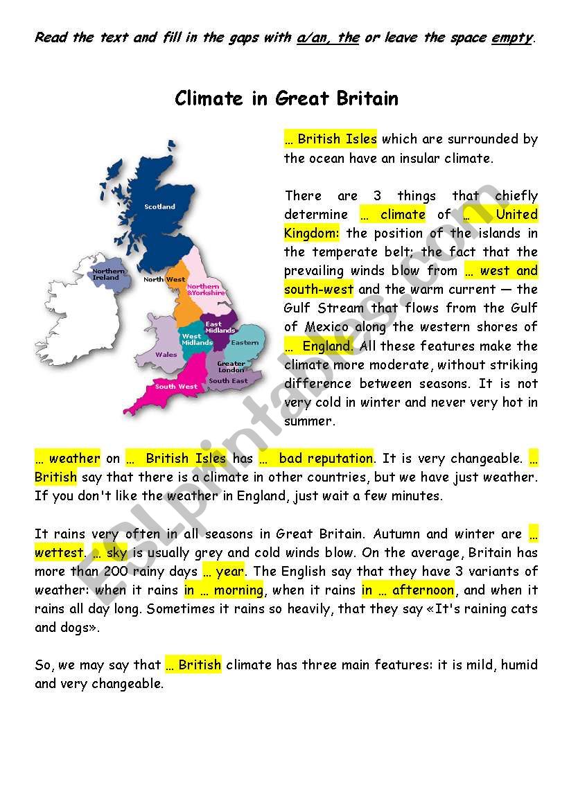 Climate of Great Britain and the use of article