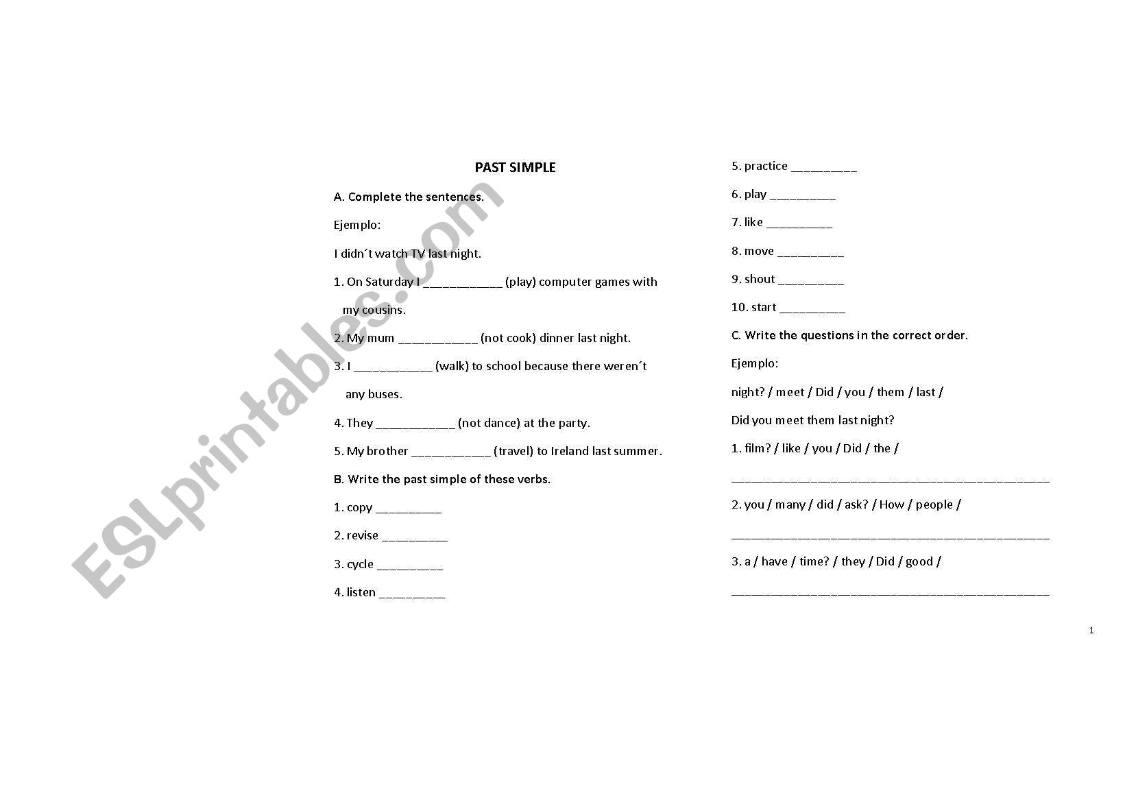 past simple worksheet