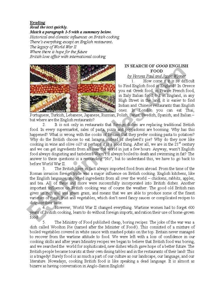IN SEARCH OF GOOD ENGLISH FOOD