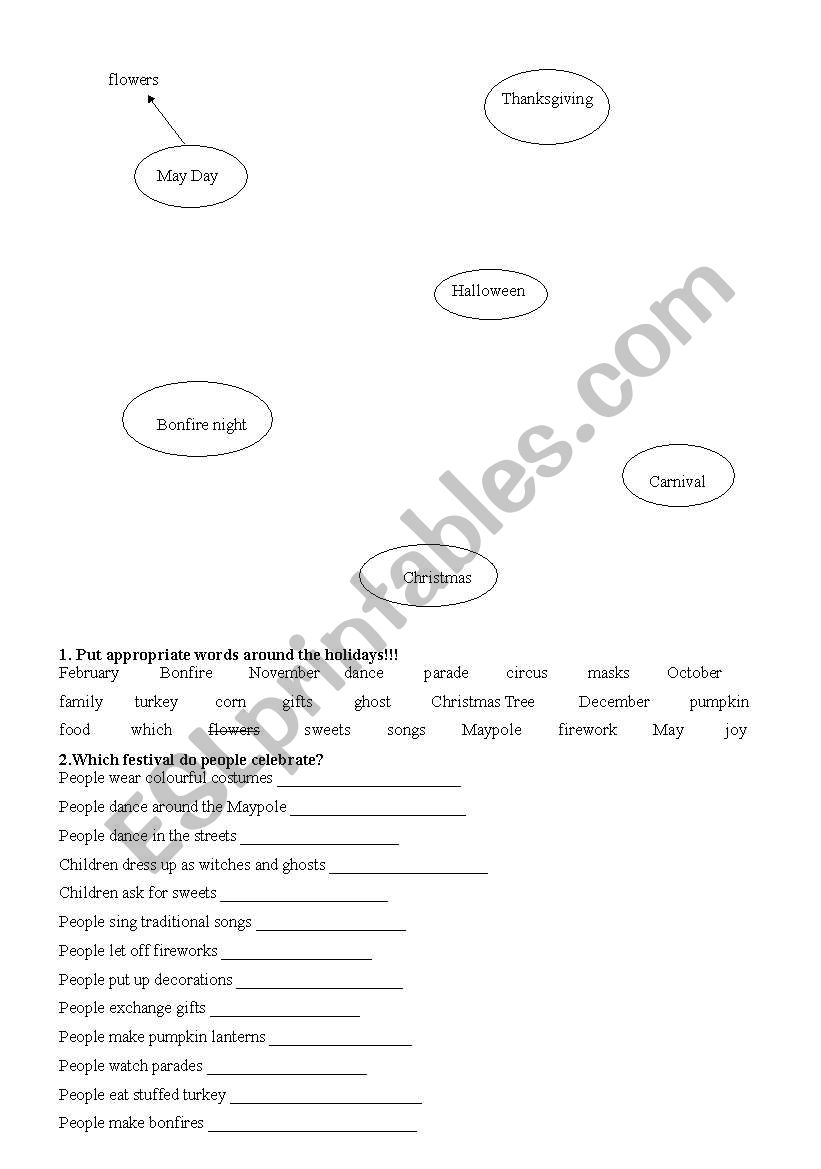 Holidays worksheet