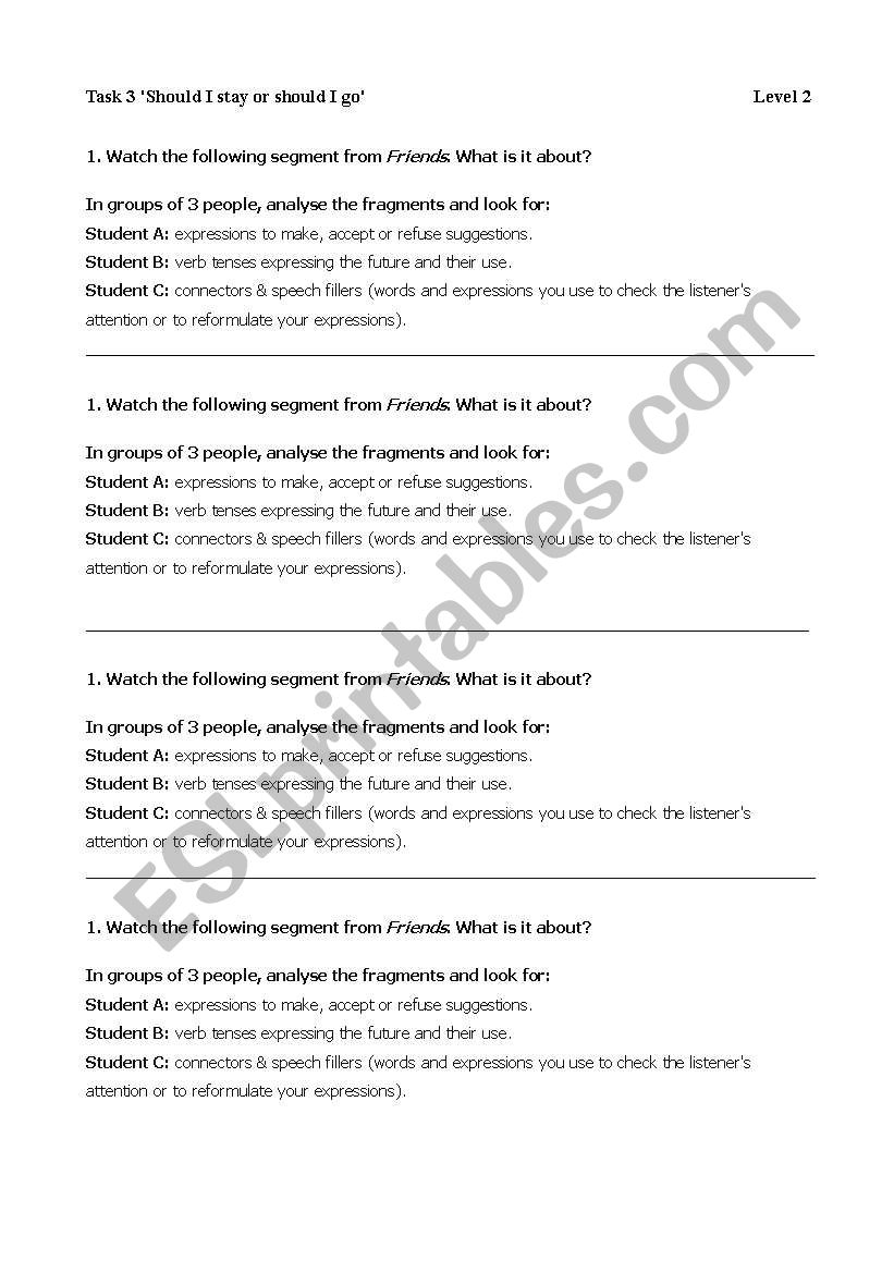 Friends, making suggestions. worksheet