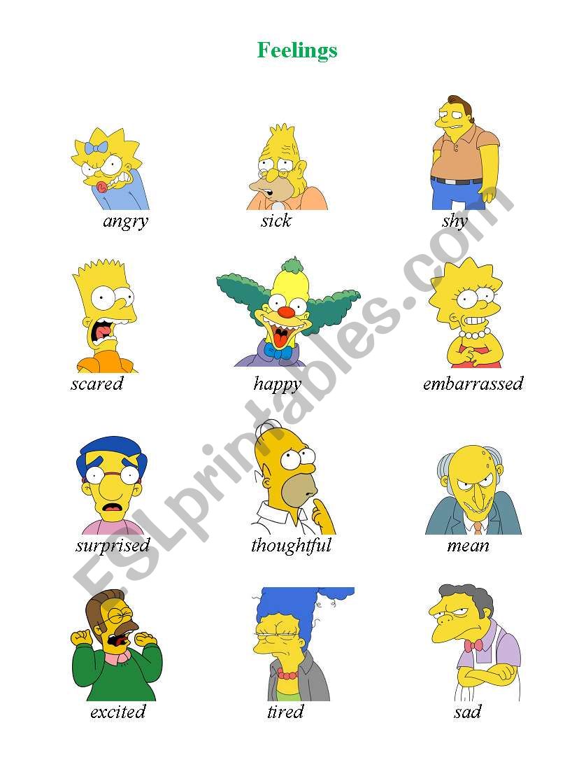 Simpsons feelings worksheet