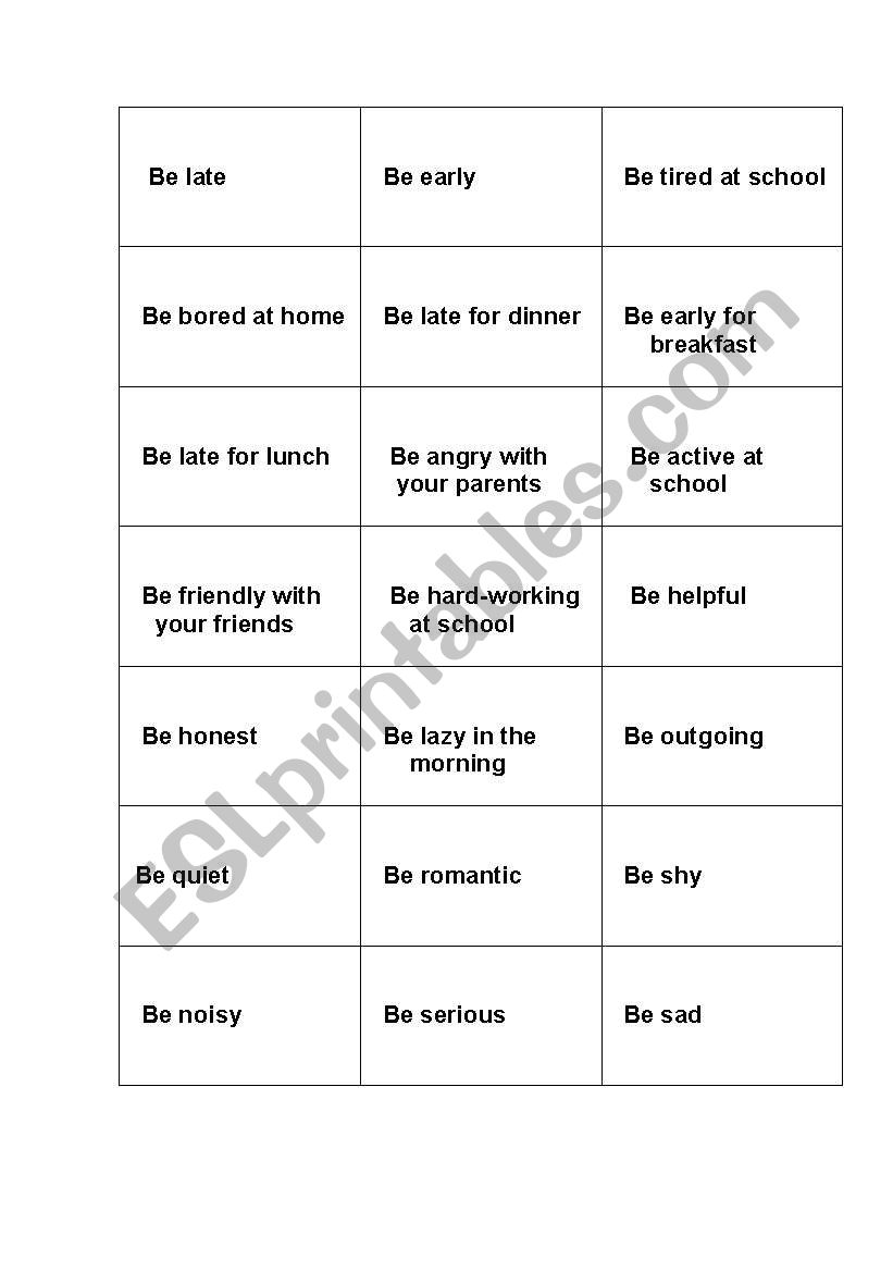 Cards with Be expressions  worksheet