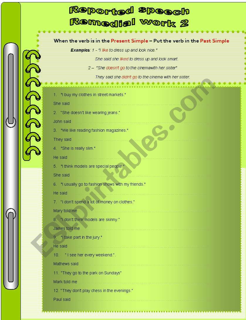 REPORTED SPEECH - Remedial work (2)