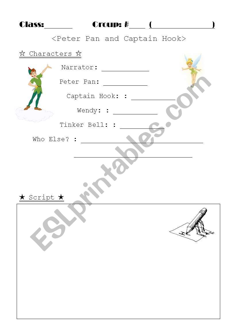 Peterpan Playscript worksheet