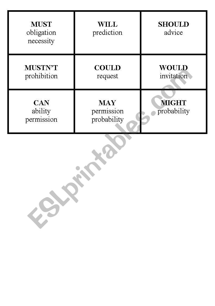 Modal Verbs worksheet