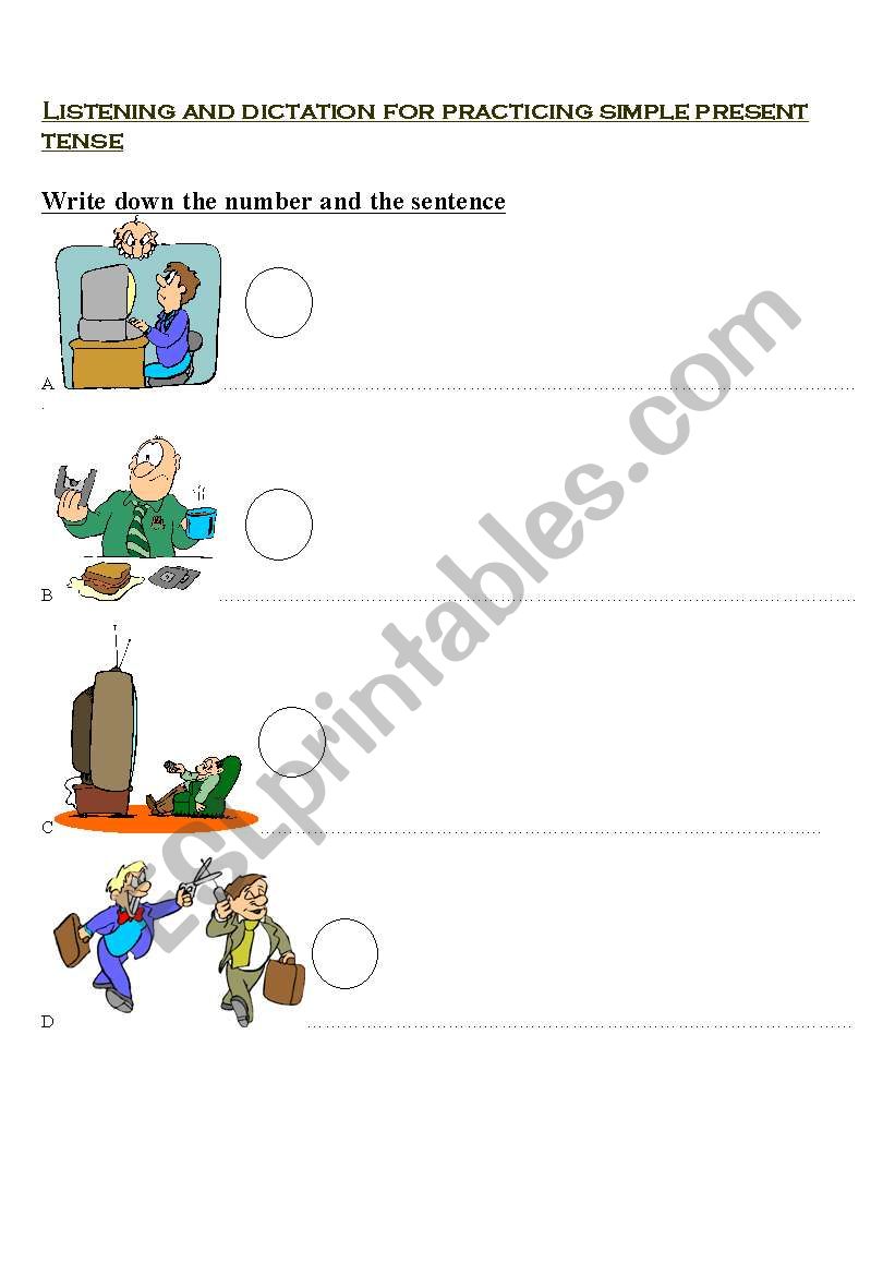 Listening and matching exercise for practicing simple present tense