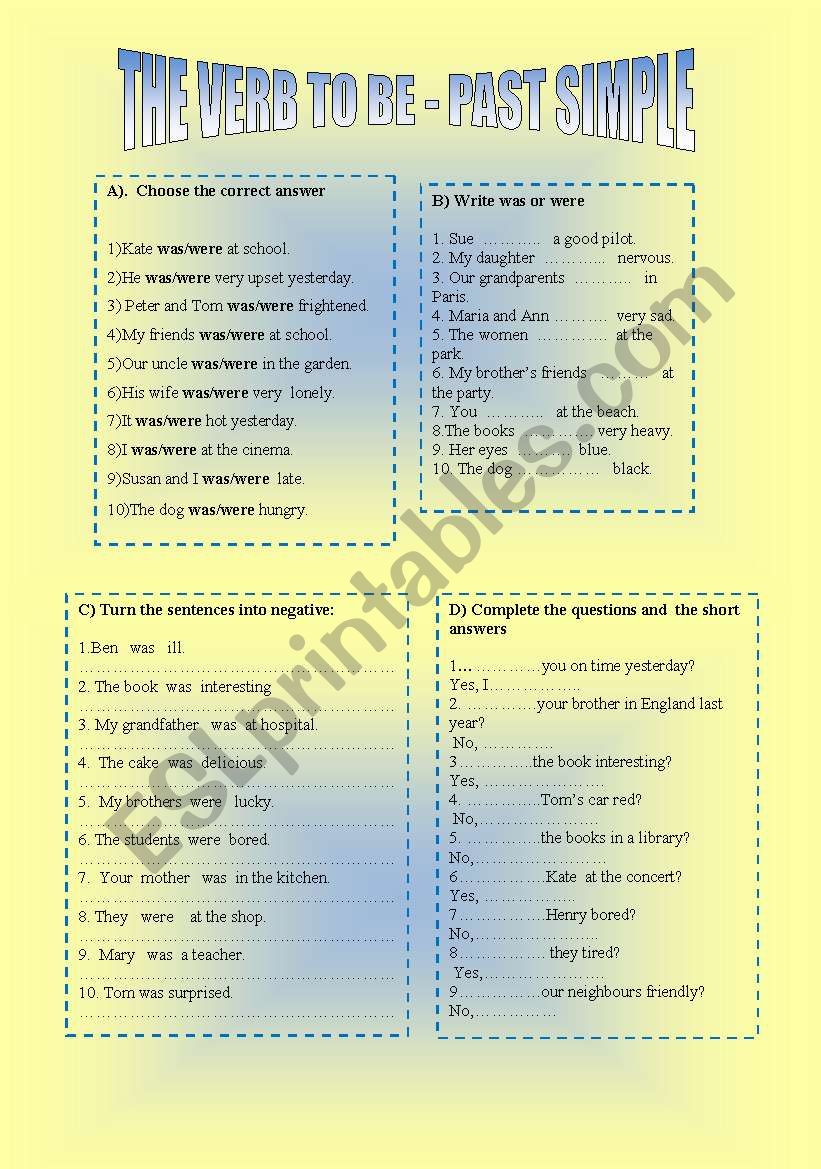 PAST SIMPLE OF THE VERB TO BE worksheet
