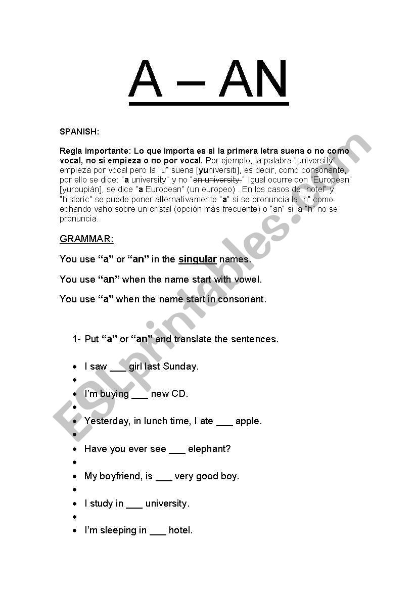 a-an worksheet